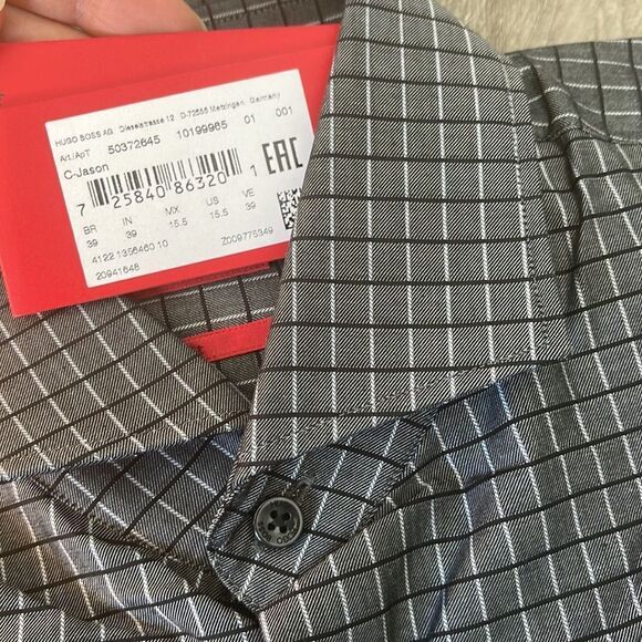 Hugo C-Jason Slim-Fit Grid Check Sport Shirt-BLACK-EU 39/US 15.5 - Picture 4 of 4